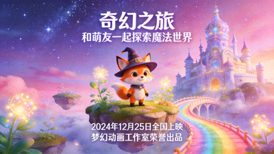动画电影海报展示可爱卡通角色与奇幻世界